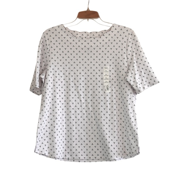 Croft and Barrow white and black dot print scalloped boat neckline, size PL - Picture 1 of 8